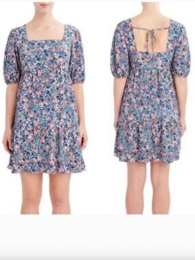 BCBG Paris Tie-Back Chiffon Pebble Crepe Floral Mini Tiered Dress